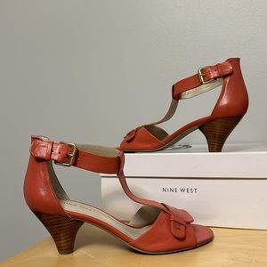 Nine West Pink Leather Pink Peep Toe Woven Sandals Heels - NWATTHEPARTY